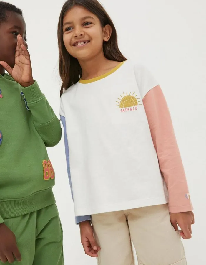 Girls Tops and TShirts FatFace Sun Embroidered Long Sleeve TShirt Natural White