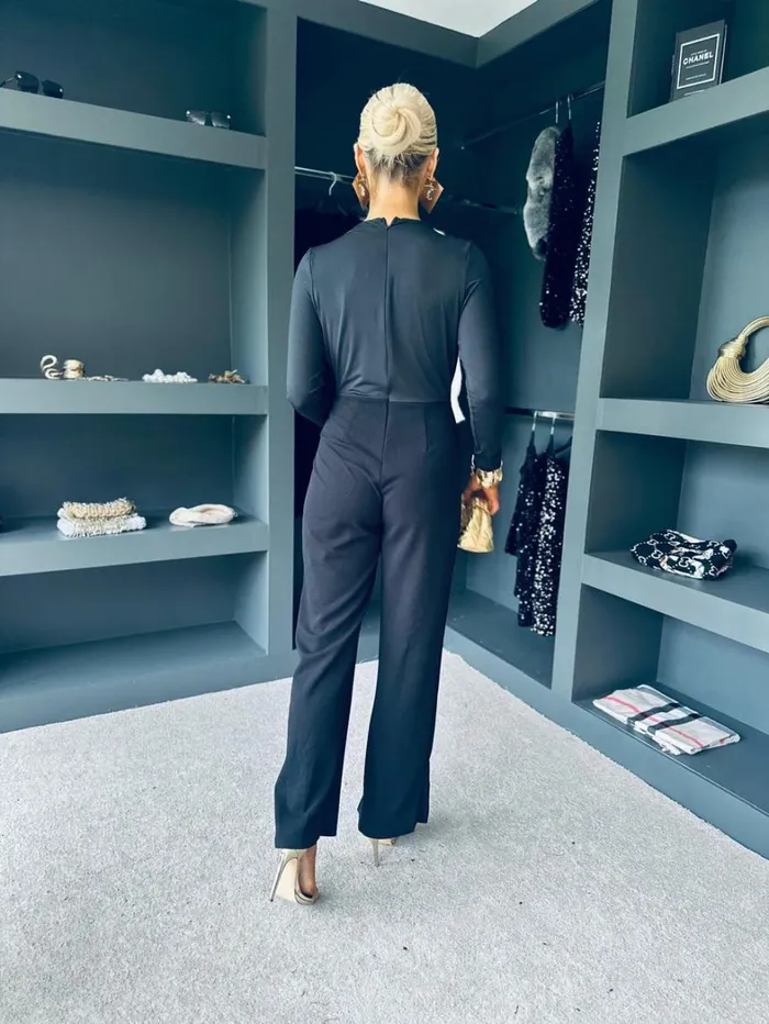 Giselle Cowl Neck Long Sleeve Jumpsuit In Black Womens Canella Lane Sets and Jumpsuits