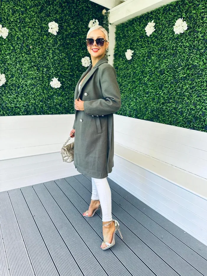 Grace Belted Longline Coat Khaki Womens Canella Lane Coats and Jackets