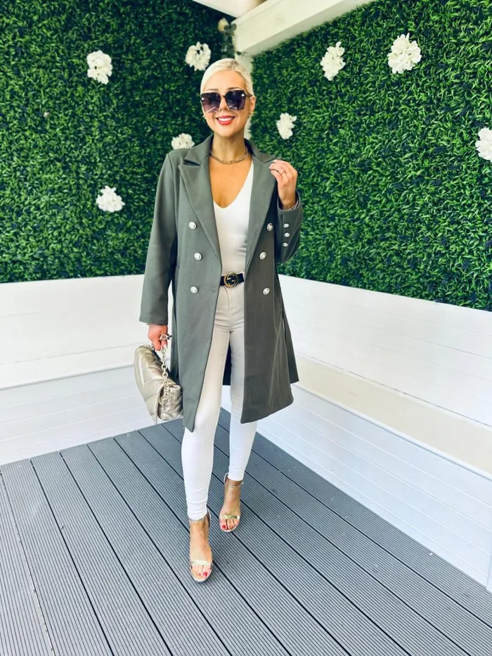 Grace Belted Longline Coat Khaki Womens Canella Lane Coats and Jackets