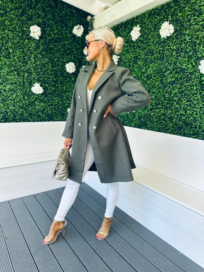Grace Belted Longline Coat Khaki Womens Canella Lane Coats and Jackets