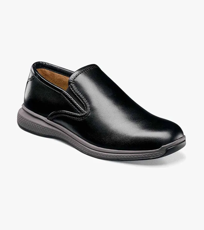 Great Lakes Jr Boys Plain Toe Slip On Black Kids Florsheim Casual Shoes