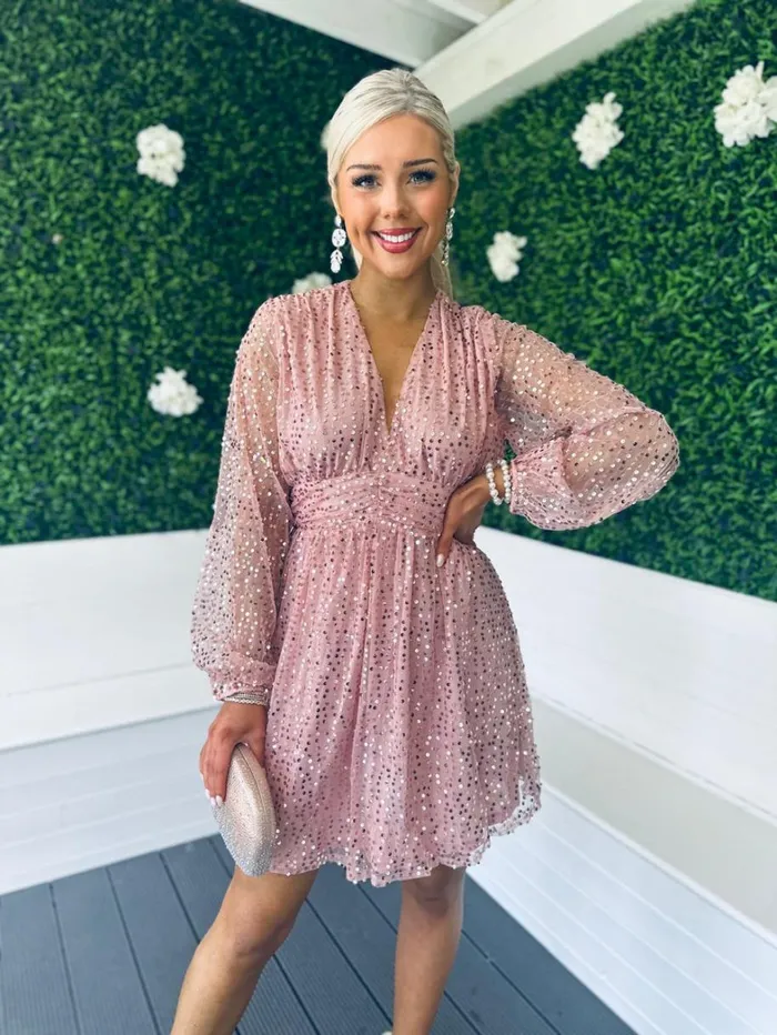 Gwen Sequin Mini Dress Pink Womens Canella Lane Mini