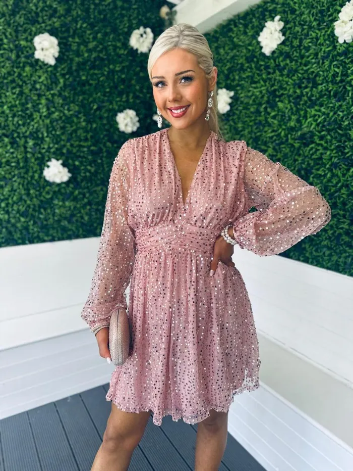Gwen Sequin Mini Dress Pink Womens Canella Lane Mini