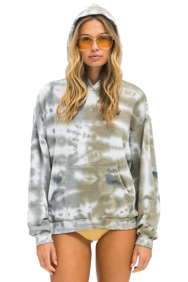 HAND DYED PULLOVER HOODIE RELAXED 8211 TIE DYE GREY OLIVE Women Aviator Nation Hoodies
