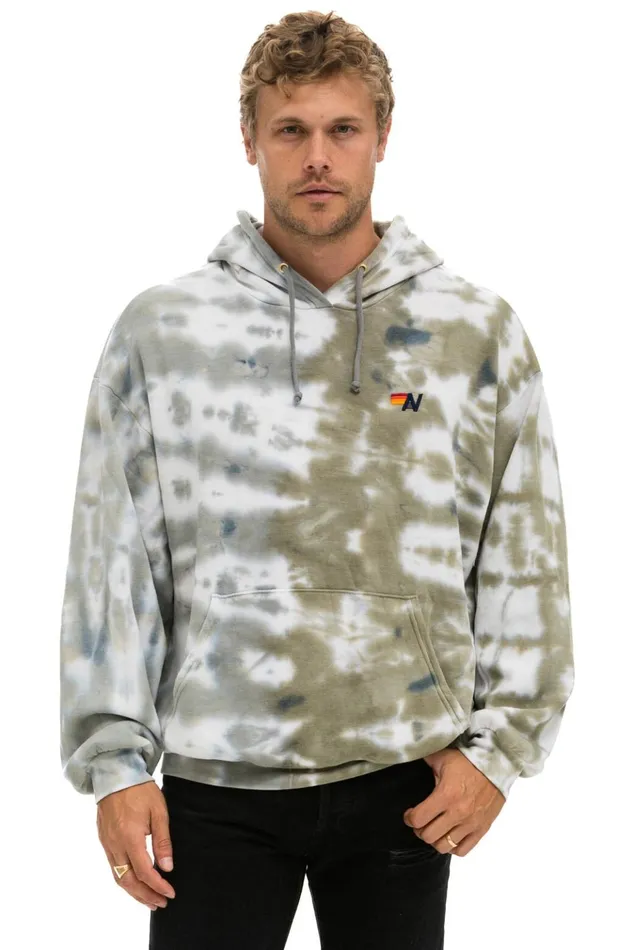 HAND DYED PULLOVER HOODIE RELAXED 8211 TIE DYE GREY OLIVE Women Aviator Nation Hoodies