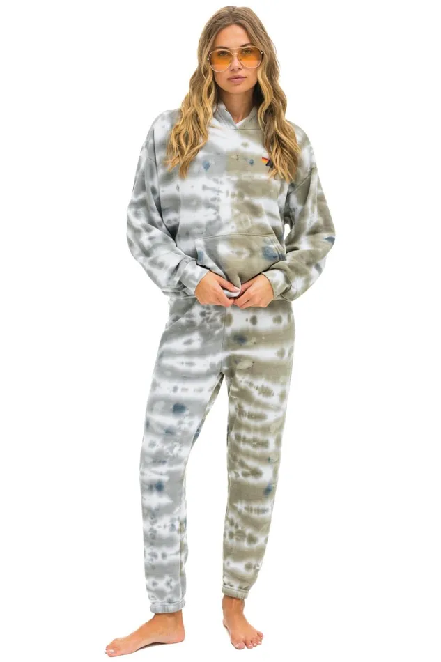 HAND DYED PULLOVER HOODIE RELAXED 8211 TIE DYE GREY OLIVE Women Aviator Nation Hoodies