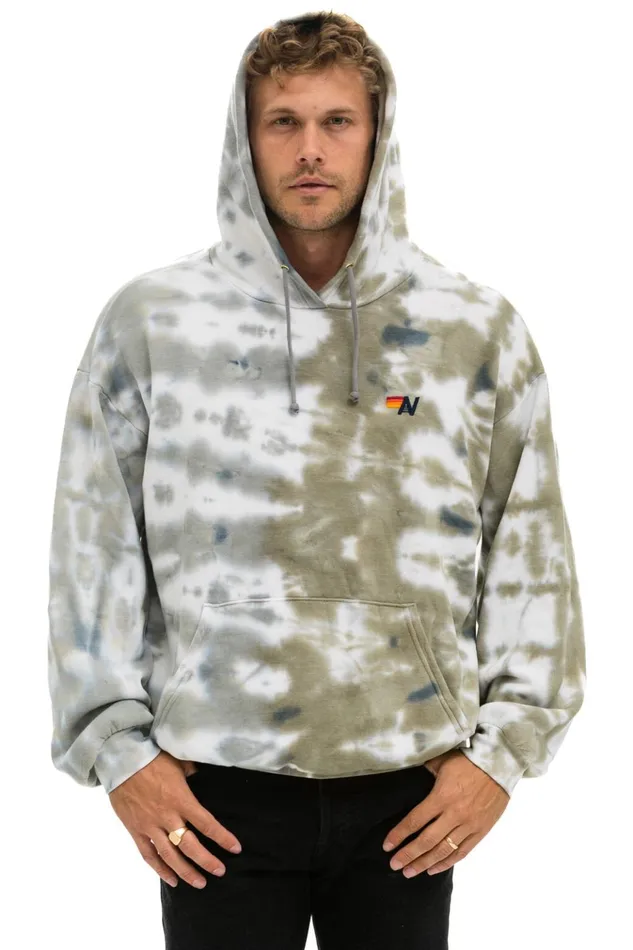 HAND DYED PULLOVER HOODIE RELAXED 8211 TIE DYE GREY OLIVE Women Aviator Nation Hoodies