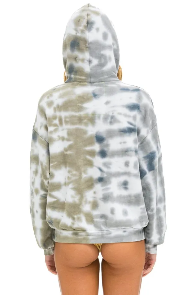 HAND DYED PULLOVER HOODIE RELAXED 8211 TIE DYE GREY OLIVE Women Aviator Nation Hoodies
