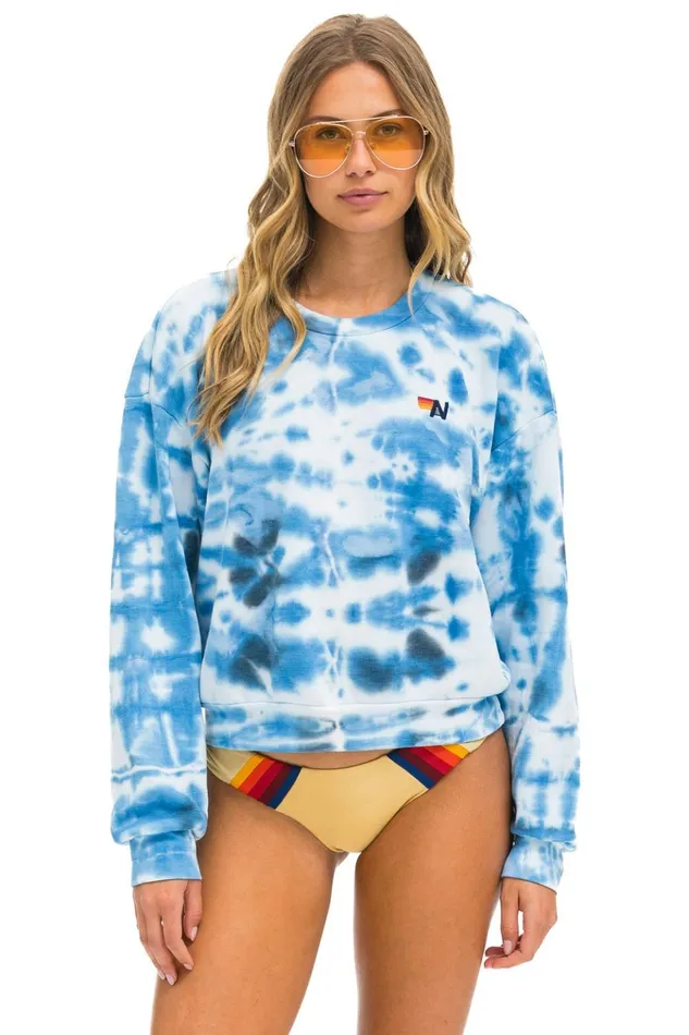 HAND DYED RELAXED CREW SWEATSHIRT 8211 TIE DYE BLUE Men Aviator Nation Sweatshirts