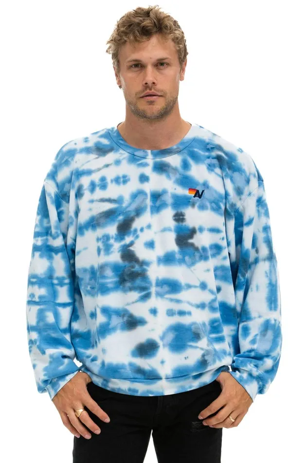 HAND DYED RELAXED CREW SWEATSHIRT 8211 TIE DYE BLUE Men Aviator Nation Sweatshirts