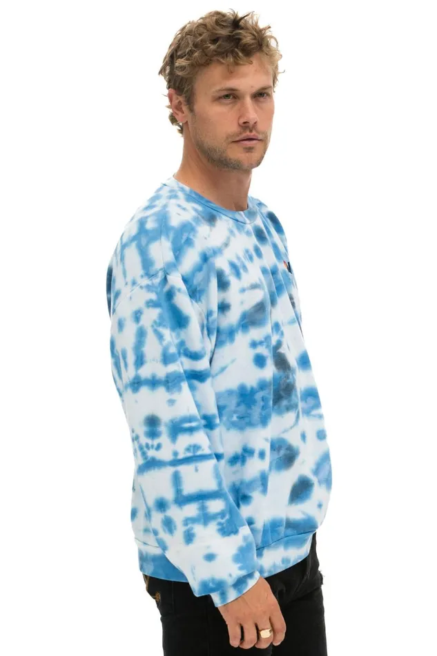 HAND DYED RELAXED CREW SWEATSHIRT 8211 TIE DYE BLUE Men Aviator Nation Sweatshirts