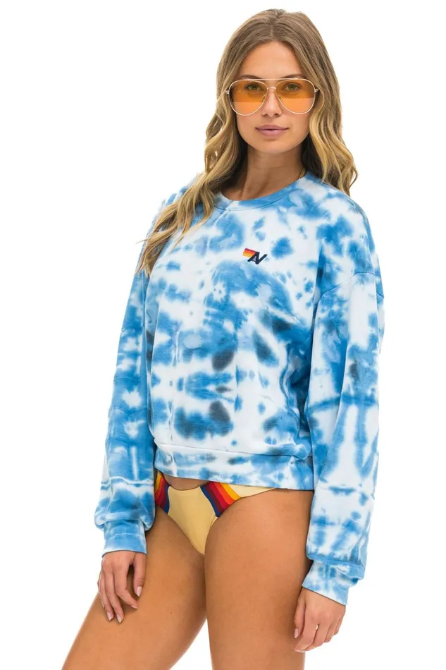 HAND DYED RELAXED CREW SWEATSHIRT 8211 TIE DYE BLUE Men Aviator Nation Sweatshirts