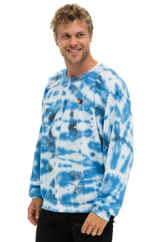 HAND DYED RELAXED CREW SWEATSHIRT 8211 TIE DYE BLUE Men Aviator Nation Sweatshirts