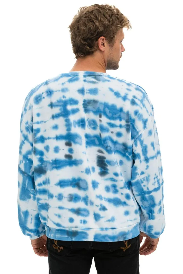 HAND DYED RELAXED CREW SWEATSHIRT 8211 TIE DYE BLUE Men Aviator Nation Sweatshirts