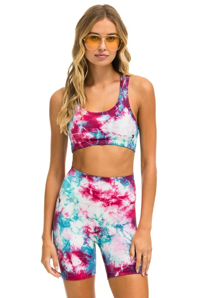HAND DYED SPORTS BRA 8211 TIE DYE TURQUOISE Women Aviator Nation Sports Bras