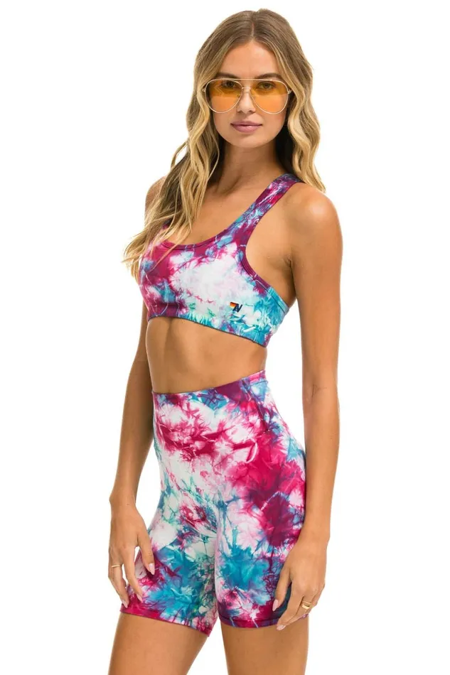 HAND DYED SPORTS BRA 8211 TIE DYE TURQUOISE Women Aviator Nation Sports Bras