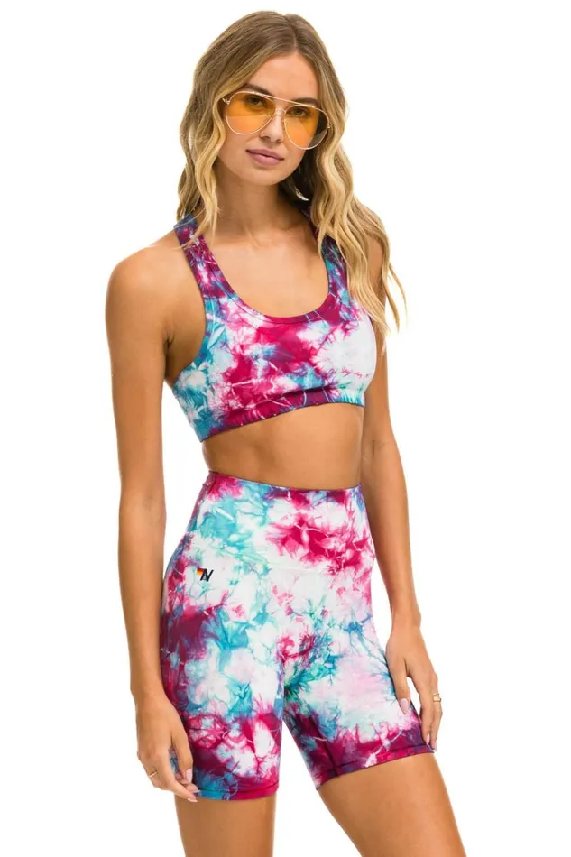 HAND DYED SPORTS BRA 8211 TIE DYE TURQUOISE Women Aviator Nation Sports Bras