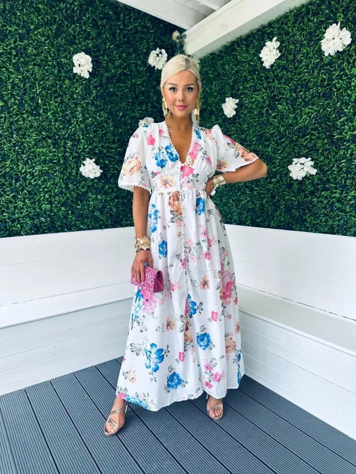 Havana Floral Button Down Maxi Dress White Womens Canella Lane Mini