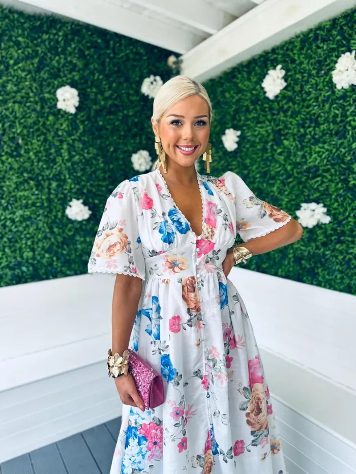 Havana Floral Button Down Maxi Dress White Womens Canella Lane Mini