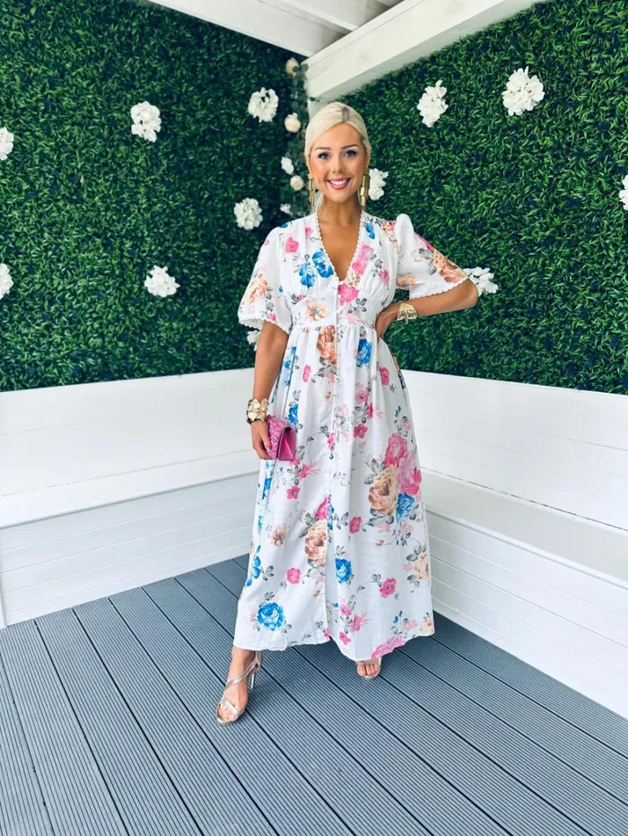 Havana Floral Button Down Maxi Dress White Womens Canella Lane Mini