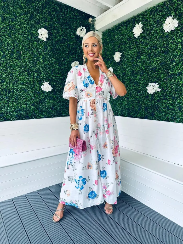 Havana Floral Button Down Maxi Dress White Womens Canella Lane Mini