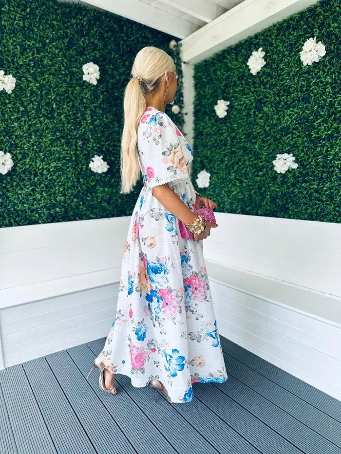 Havana Floral Button Down Maxi Dress White Womens Canella Lane Mini
