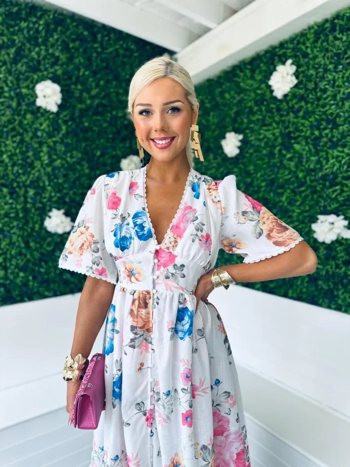 Havana Floral Button Down Maxi Dress White Womens Canella Lane Mini