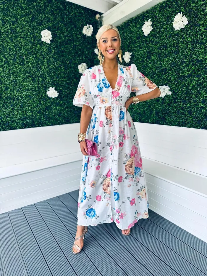 Havana Floral Button Down Maxi Dress White Womens Canella Lane Mini