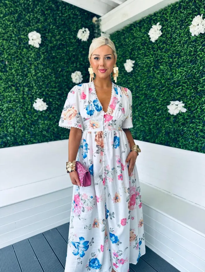 Havana Floral Button Down Maxi Dress White Womens Canella Lane Mini