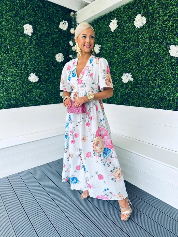 Havana Floral Button Down Maxi Dress White Womens Canella Lane Mini