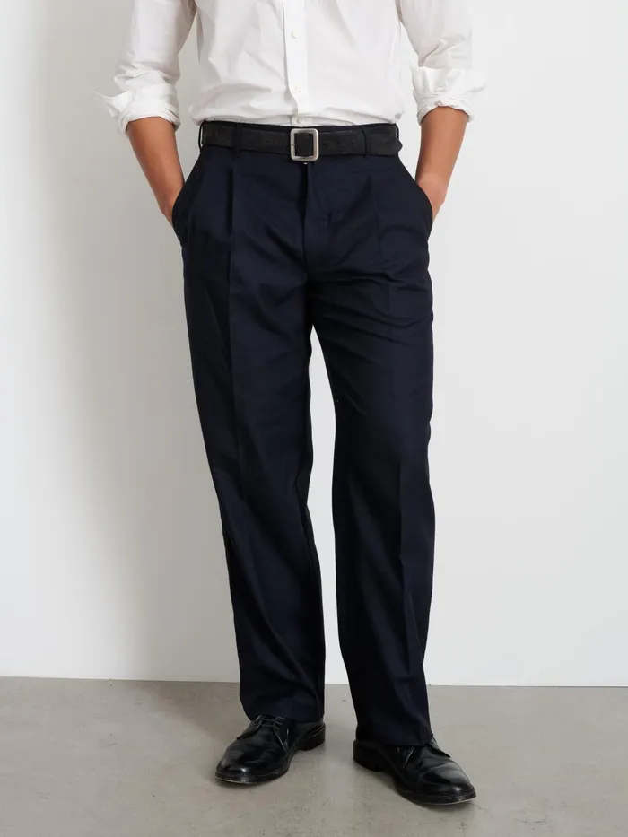Henry Pleated Trouser In Wool Flannel Navy Men Alex Mill Suiting Blazers