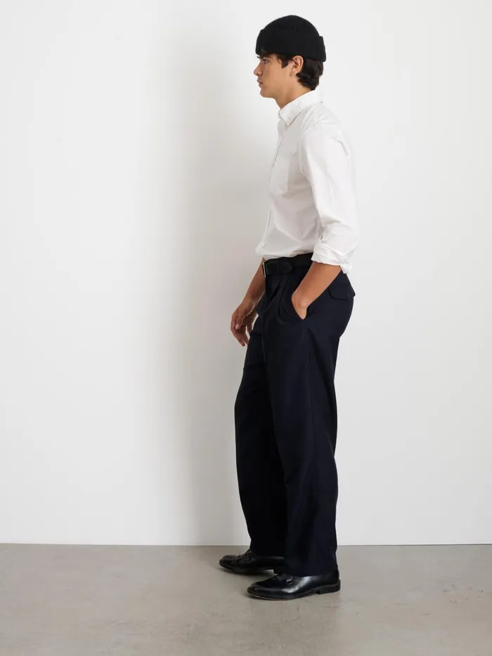 Henry Pleated Trouser In Wool Flannel Navy Men Alex Mill Suiting Blazers