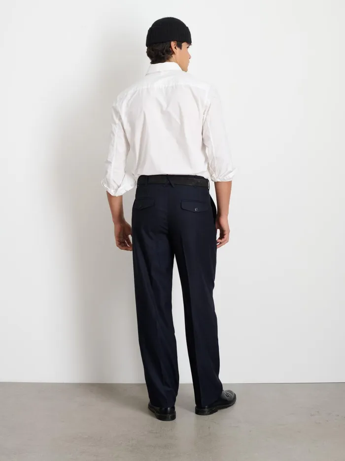Henry Pleated Trouser In Wool Flannel Navy Men Alex Mill Suiting Blazers