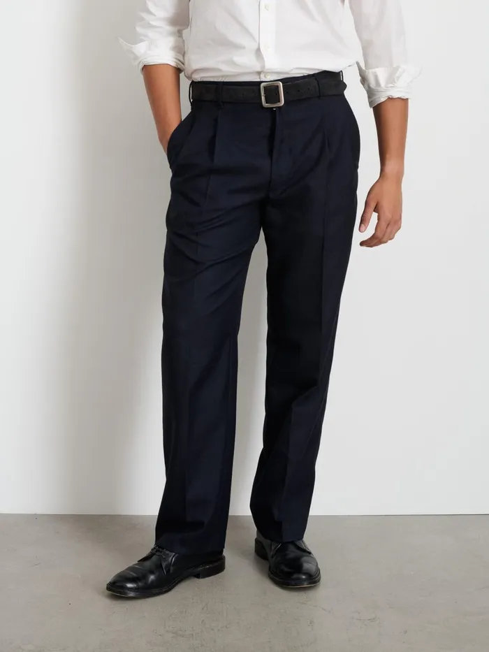 Henry Pleated Trouser In Wool Flannel Navy Men Alex Mill Suiting Blazers