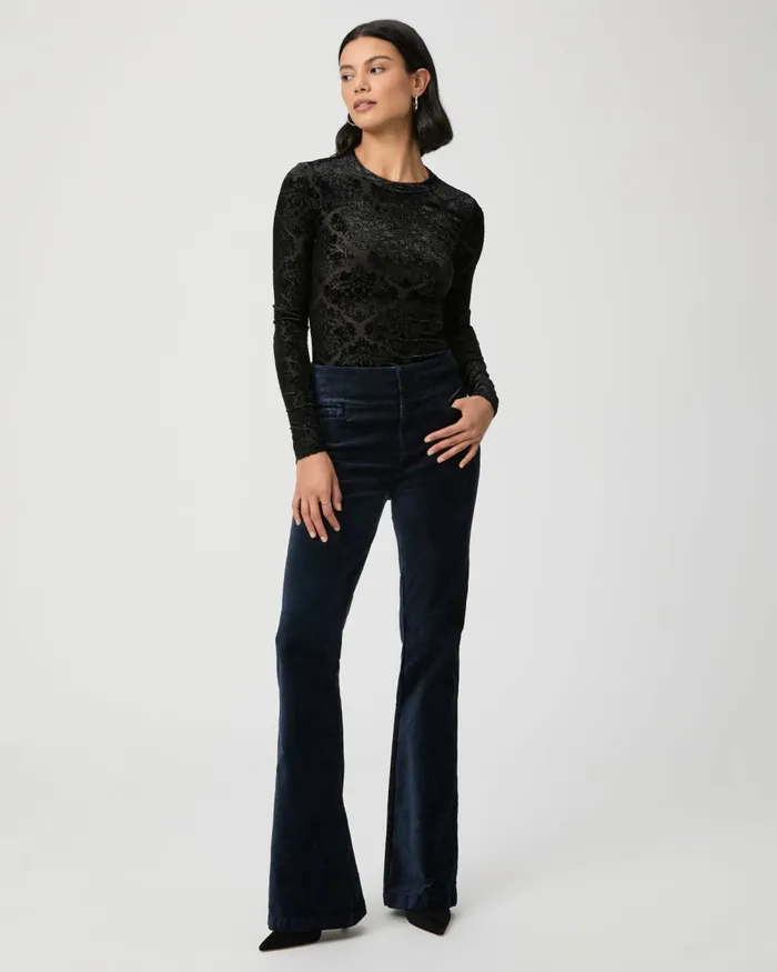 High Rise Lou Lou Flare Pant 8211 Deep Navy Velvet Women PAIGE Pants