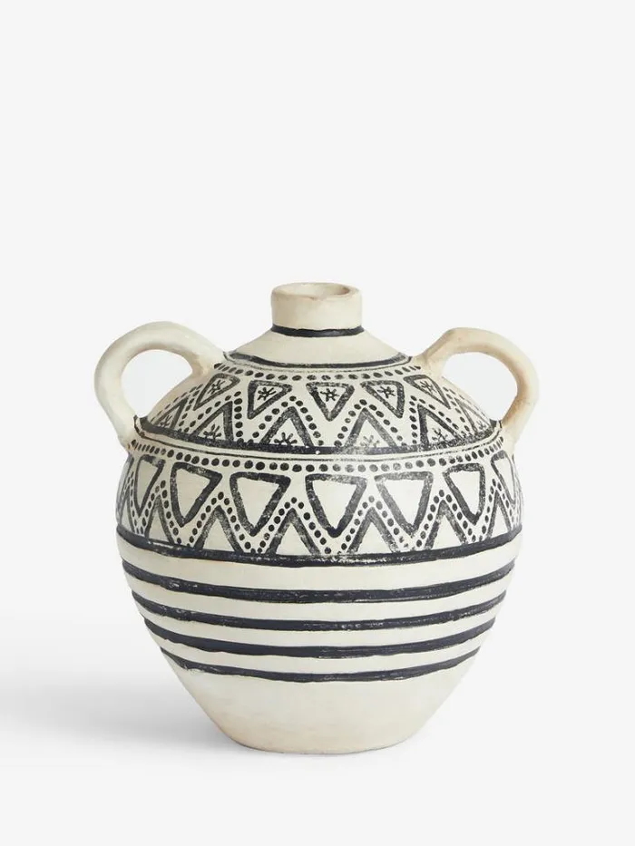 Home French Connection Home Accessories Round Handle Pattern Vase Whiteblack