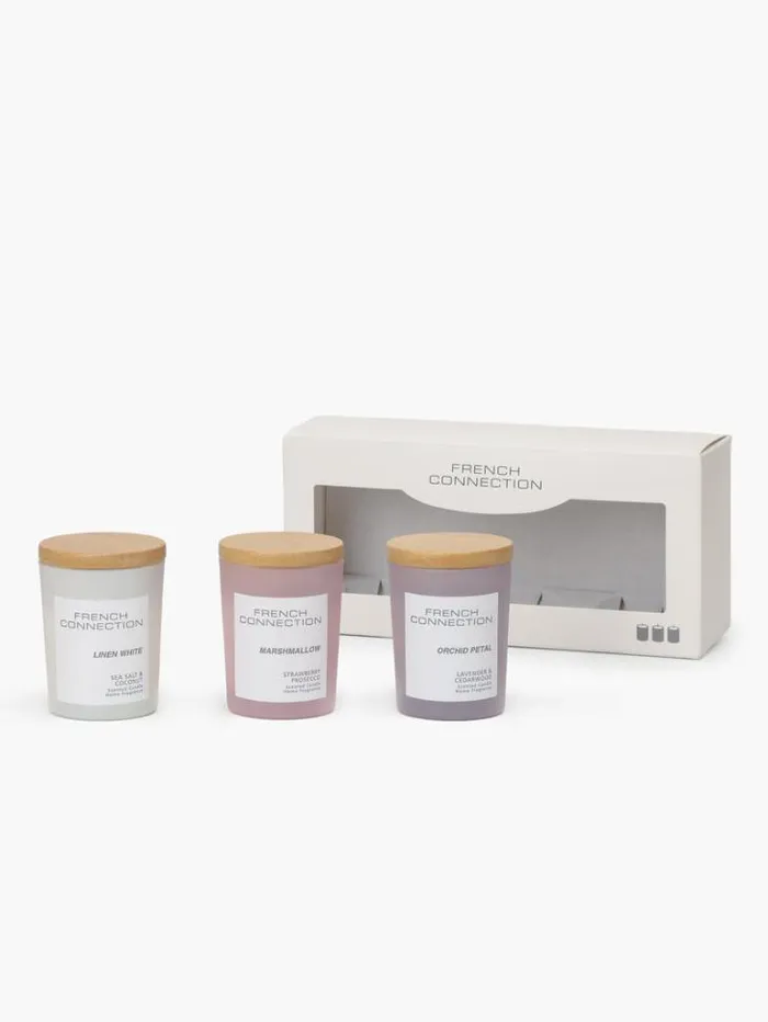 Home French Connection Home Accessories Serenity Candles Set Of 3 Lavendarcoconutstrawberry