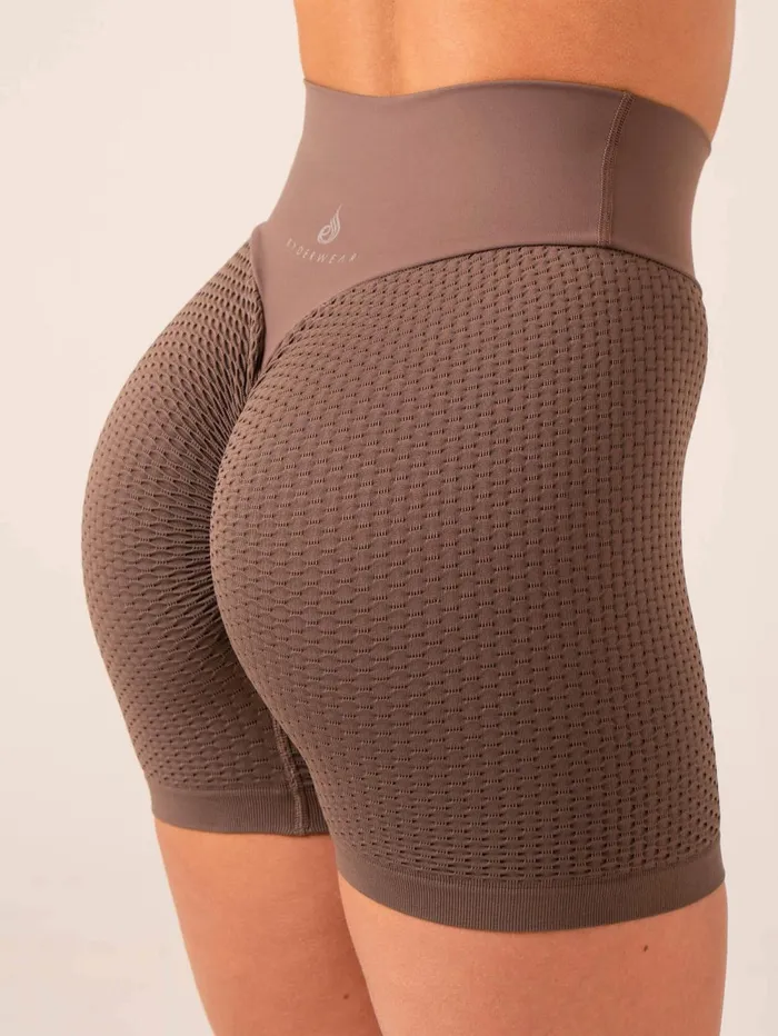 Honeycomb Scrunch Seamless Shorts 8211 Taupe Women Ryderwear Gym Shorts