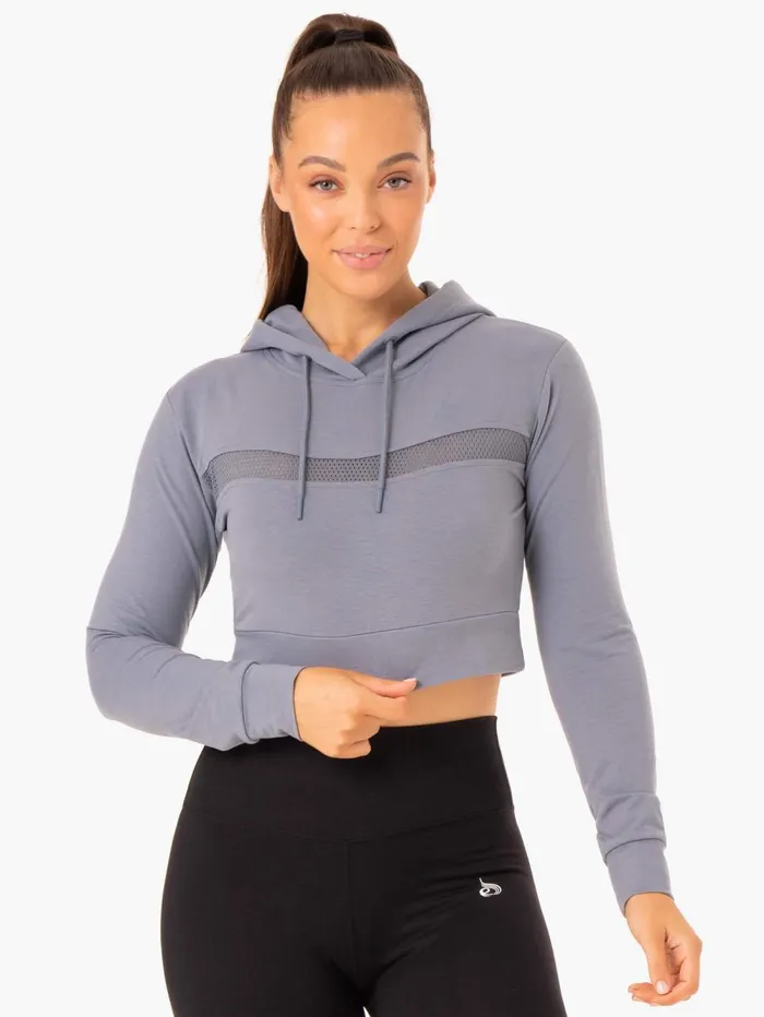 Hybrid Fitted Hoodie 8211 Steel Blue Women Ryderwear Jackets and Sweaters