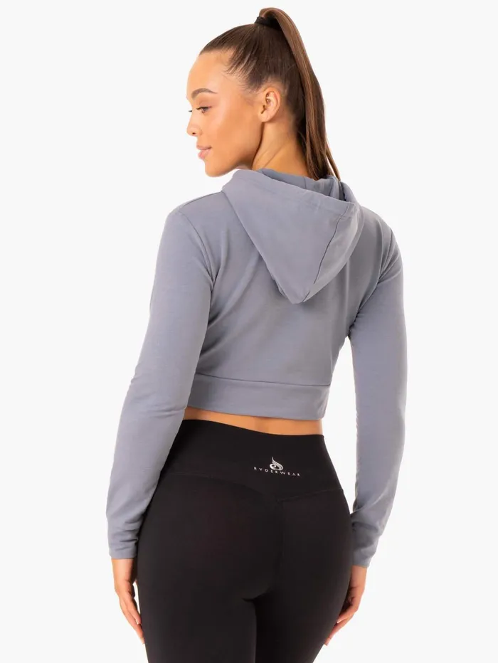 Hybrid Fitted Hoodie 8211 Steel Blue Women Ryderwear Jackets and Sweaters