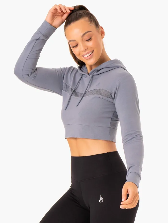 Hybrid Fitted Hoodie 8211 Steel Blue Women Ryderwear Jackets and Sweaters