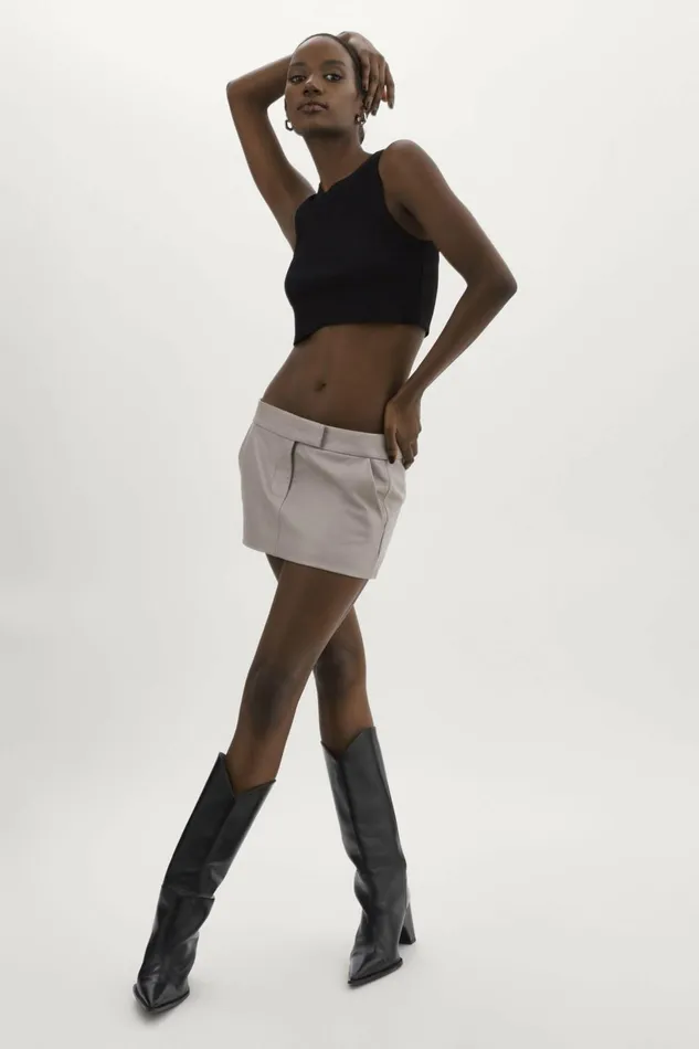 Inaya Leather Micro Mini Skirt Ash Grey Women Lamarque SKIRTS