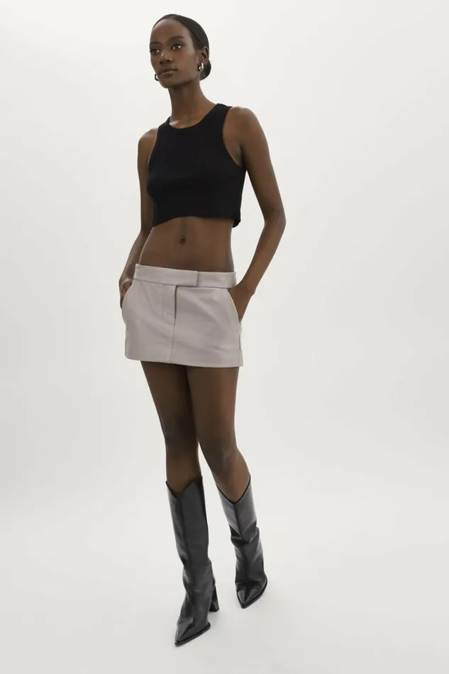 Inaya Leather Micro Mini Skirt Ash Grey Women Lamarque SKIRTS
