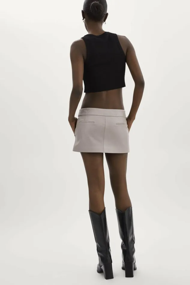 Inaya Leather Micro Mini Skirt Ash Grey Women Lamarque SKIRTS