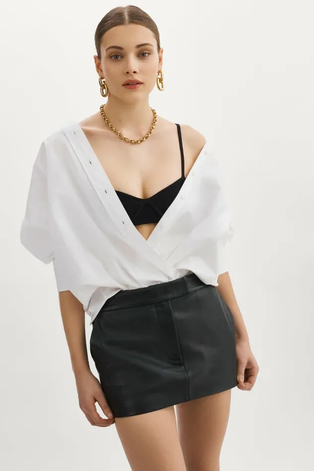 Inaya Leather Micro Mini Skirt Black Women Lamarque SKIRTS