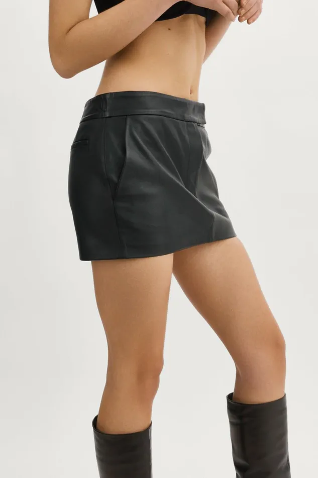 Inaya Leather Micro Mini Skirt Black Women Lamarque SKIRTS
