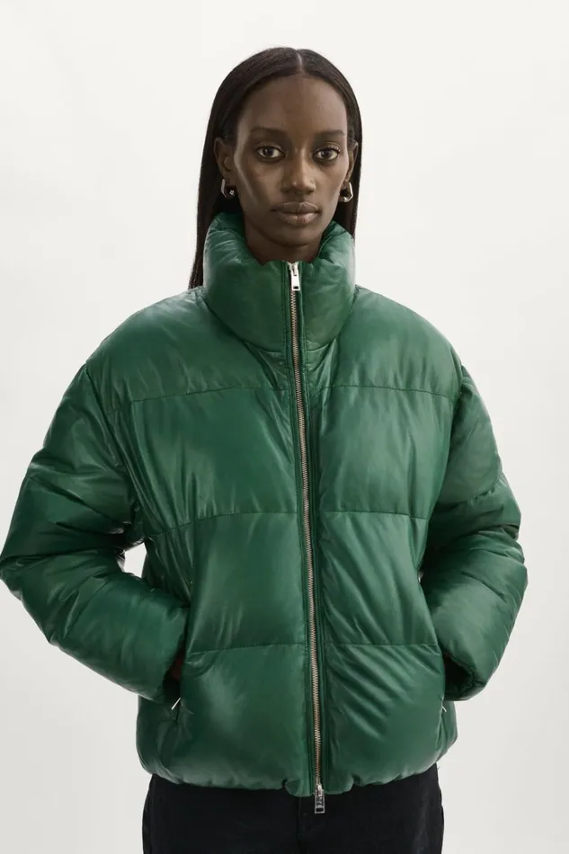 Iris Leather Puffer Jacket Bottle Green Women Lamarque LEATHER JACKETS