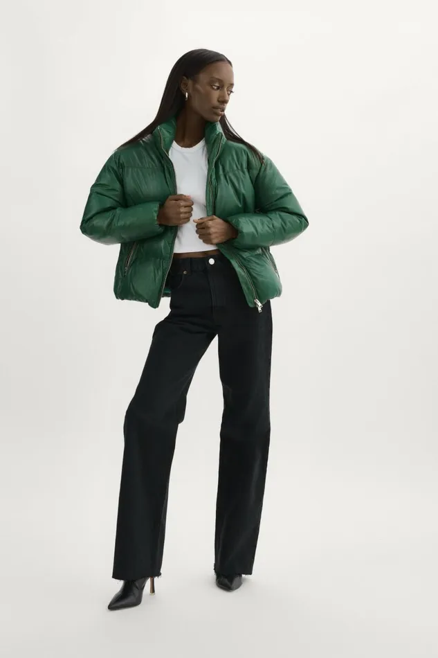 Iris Leather Puffer Jacket Bottle Green Women Lamarque LEATHER JACKETS