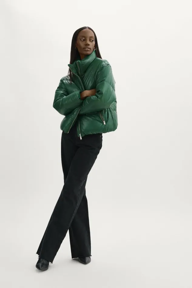 Iris Leather Puffer Jacket Bottle Green Women Lamarque LEATHER JACKETS
